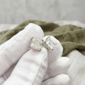 Princess Cut 6.00x6.00mm Filled Diamond <b>Stud</b> <b>Earrings</b> 18K Solid Gold IGI Certified Luxury Women Classic Engagement Jewelry - Product Image 1
