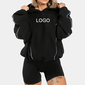 Sweat à capuche surdimensionné pour femme en coton épais 100 % avec logo personnalisé, confortable en polaire, à capuche contrastante - Product Image 1