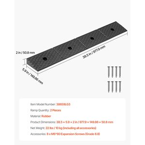 Rampa in gomma per sponde eccessuarie per impieghi gravosi, altezza 2 pollici, capacità di carico 33069 libbre, per soglie, drenaggio, serbatoi e accesso per sedie a rotelle - Product Image 4