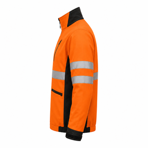 Veste de travail softshell orange haute visibilité avec bandes réfléchissantes, uniforme de sécurité industrielle, poches utilitaires, vêtements de protection pour l'extérieur - Product Image 4
