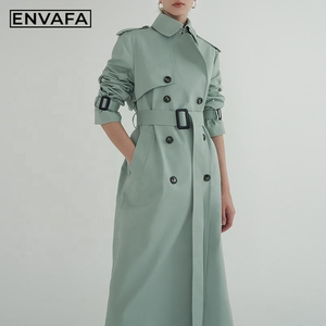 Manteau long kaki tendance pour femmes avec ceinture, vêtements pour femmes grandes tailles, veste légère personnalisée, coupe-vent, manteau trench pour femmes - Product Image 3