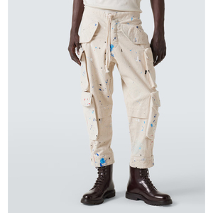 <b>Men's</b> Paint Splatter <b>Cargo</b> <b>Pants</b> Canvas Street Style Trousers Drawstring Waist Multi Pocket - Product Image 5