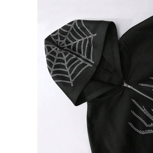 Sweat-shirt à capuche unisexe court en molleton de coton épais, imprimé graphique araignée avec strass, coupe oversize, écologique - Product Image 5