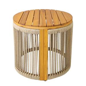 Table d'appoint ronde en bois d'acacia pour l'extérieur, résistante aux intempéries, avec design en corde tressée, pour patio, jardin ou balcon - Product Image 3