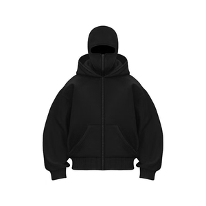 Sudadera con capucha y cremallera personalizada al por mayor para hombre, ropa de otoño e invierno, sudadera con capucha tipo pasamontañas negra con logotipo personalizado, sudaderas con capucha unisex con máscara - Product Image 1