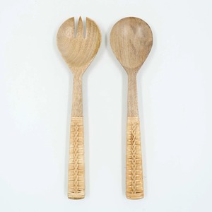 FAIZA CRAFT Ensemble d'ustensiles à salade en bois d'acacia fait main et durable avec poignée en résine, compatible lave-vaisselle et micro-ondes, style américain - Product Image 1