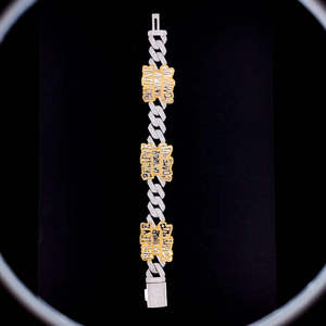 Bijoux fins en argent 925 plaqué rhodium, bracelets chaîne cubaine et maillons, sertis de moissanite VVS taille baguette, style hip-hop pour hommes - Product Image 2