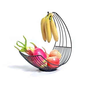 Modern Metal Wire Fruit Basket With Hanging Banana Hook Black Finish Bowl Shape Storage Organizer For Kitchen Use - Product Image 1