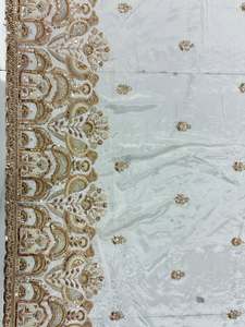 Tissu en soie crêpe naturelle de qualité supérieure, lourdement brodé de perles, pour robe de mariée Lehenga, disponible à bon prix. - Product Image 1