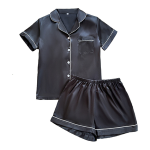 Conjunto de Pijama Corto de Mujer Negro con Estampado de Personajes, de Manga Corta, Casual, de Punto, Poliéster Transpirable, Cintura Elástica, Ropa de Dormir de Otoño - Product Image 4