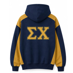 เสื้อฮู้ด Sigma Chi สำหรับผู้ชาย สีน้ำเงินพิมพ์ลายตัวอักษรสีทอง แขนเสื้อแบบปกติ ผ้าฟลีซลำลอง มีกระเป๋า เป็นมิตรกับสิ่งแวดล้อม เหมาะสำหรับใส่ในฤดูหนาว - Product Image 3