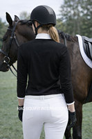 Haut de base équestre pour femme en maille respirante, chemise de concours à manches longues perforée pour l'équitation, vêtements d'équitation OEM