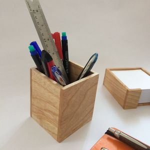Wooden <b>Pen</b> Holder with Natural Finish for Desk Organization Featuring Pencils <b>Pens</b> Ruler <b>and</b> <b>Notepad</b> Stand handmade collection - Product Image 1