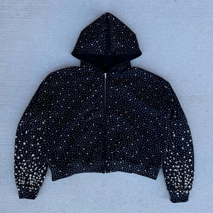 Sweat à capuche surdimensionné en strass de qualité supérieure pour l'hiver, logo personnalisé, 100 % coton, respirant, confortable, streetwear - Product Image 6