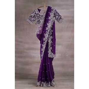 Sari brodé pour soirée avec travail de paillettes pour robes de bal - Product Image 4