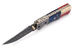 Nouveau couteau pliant de poche en acier Damas premium, manche Texas, verrouillage Liner Lock, DIY OEM - Product Image 3