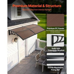 Tettoia per Porta d'Ingresso Esterna 38 X 78 Pollici con Staffa in Metallo e Drenaggio, Protezione da Pioggia, Neve e Sole - Product Image 4