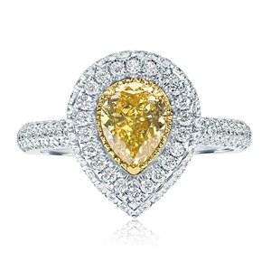 Bague de fiançailles en or blanc 14 carats avec diamant de laboratoire jaune fantaisie taille poire, double halo, clarté VVS+, certifiée IGI, pour la vente en gros - Product Image 3