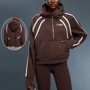 Sudadera con capucha de media cremallera para mujer, cuello alto, forro polar, nuevo diseño, bloques de color, jersey oversize, top deportivo informal - Product Image 5