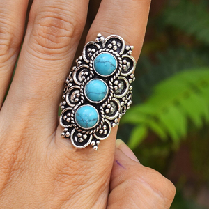 Blue <b>Turquoise</b> <b>Ring</b> 925 Sterling Silver Designer Bezel Setting Handmade <b>Ring</b> For Her Gemstone Jewelry - Product Image 1