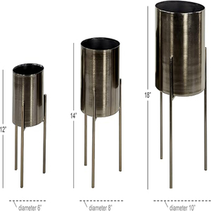 Metal Indoor Outdoor Planter <b>Large</b> Planter <b>Pot</b> with Removable Stand Set of 3 Planters Black Nickel Plated Planter set - Product Image 3