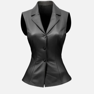 <b>Women</b> Leather <b>Vest</b> Black Casual Sleeveless Lapel Neck Button <b>Down</b> Autumn Top Selling Fashion Lady Waistcoat Outerwear Coat - Product Image 5