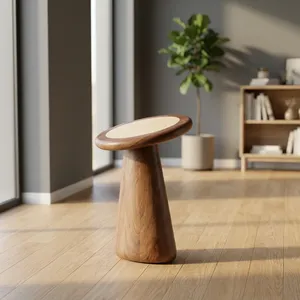 Mesa Auxiliar Moderna de Madera con Tapa Redonda Escultural, Mesa de Centro Minimalista, Mueble Contemporáneo para Sala de Estar, Dormitorio, Decoración del Hogar - Product Image 4