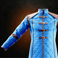 2026 Großhandel Blaue Gesteppte Gambeson-Jacke Mittelalterliche Lederjacke mit Schnallen Gepolstertes Kostüm für Cosplay und Reenactment
