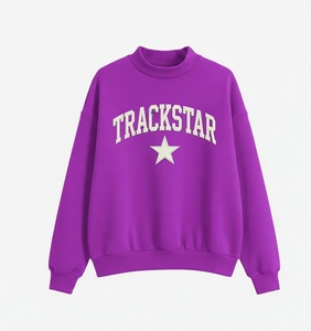 Womens Vivid Purple Oversized <b>Mock</b> <b>Neck</b> Sweatshirt Trackstar Embroidery Heavyweight Fleece <b>Top</b> - Product Image 4