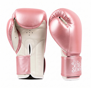 Guantes de Boxeo Vibe Cosidos en Cuero PU Rosa con Cierre de Velcro en la Muñeca, Transpirables para Mujeres Adultas, 16oz - Product Image 3