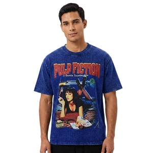 Camiseta Vintage de Hombre Pulp Fiction, Manga Corta, Cuello Redondo, Algodón Estampado, Teñido Moderno, Oversize, Lisa, Transpirable - Product Image 4