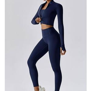 Nouvel ensemble de yoga 2 pièces pour femmes : haut court côtelé sans couture et soutien-gorge de yoga – Tenue de sport active pour filles et femmes - Product Image 4