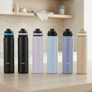 MARU Bouteille isotherme portable 26oz à double paroi en acier inoxydable SUS 316/201, avec poignée, design nordique, couvercle anti-fuite avec bec verseur et paille, 24h - Product Image 1