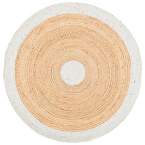 Tapis rond bohème en jute, beige naturel, à poils plats, fait main, écologique, pour salon - Product Image 4