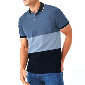 Men's Color Blocked Short Sleeve <b>Polo</b> <b>Shirt</b> Regular Fit Casual Woven Solid Design <b>Blue</b> Black White Trim - Product Image 1