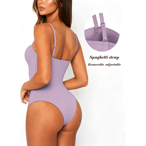 Nouvelle Arrivée 2026 – Combinaison Femme Unie Violette à Bretelles Fines, Col Cœur, Sans Coutures, Effet Ventre Plat, Coupe Ajustée, Pièce Unique – ODM OEM - Product Image 2