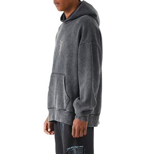 Sweat à capuche oversize délavé à l'acide 100 % coton pour homme – Ensembles de sweats épais personnalisés pour l'hiver - Product Image 3