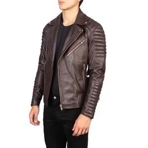 Custom Men's <b>Winter</b> Slim Stand Collar Plain Dyed Classic Beltless Distressed Grey Leather Triple Stitched Motorcycle <b>Jacket</b> - Product Image 6