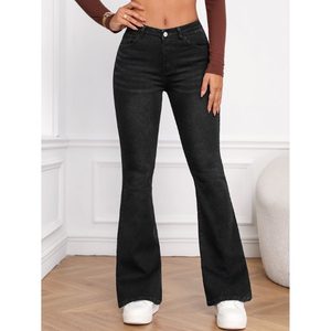 Jean en denim pour femme coupe bootcut skinny, taille haute élastique, 100% coton, écologique, lavable, respirant, style vintage urbain - Product Image 5