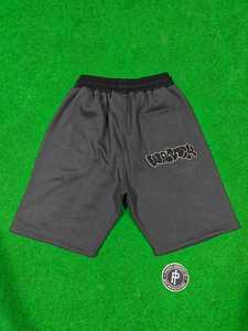 Shorts Bermuda en Coton Noir et Gris Brodés pour Hommes, Taille à Cordon, Couleur Unie, Tricotés, Décontractés - Product Image 3