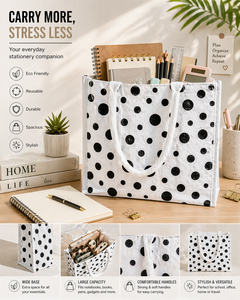 White Laminated Jute Tote <b>Bag</b> with Black Polka Dot Print Eco Friendly <b>Reusable</b> Shopping Carry <b>Bag</b> Large Size - Product Image 5