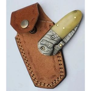 Cuchillo de Bolsillo Jexmoo OEM Hecho a Mano de Acero de Damasco de Grado Industrial de 7 Pulgadas con Funda de Cuero para Regalo de Aniversario o Regalo para Padrinos de Boda - Product Image 3