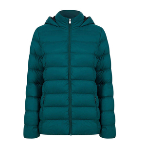 Chaqueta Acolchada con Capucha Color Verde Azulado para Mujer, Cortavientos, para Invierno, Corte Regular, Cierre de Cremallera, Color Sólido, Estilo Casual - Product Image 1