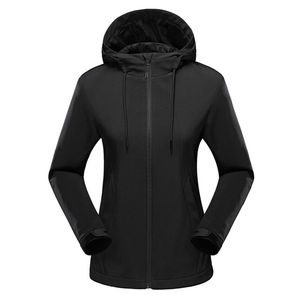 เสื้อแจ็คเก็ตผู้หญิงแบบมีฮู้ด สีเขียวอมฟ้า สำหรับฤดูหนาว ผ้า softshell แขนยาว ปิดซิป กันลม สไตล์ลำลอง สีพื้น ความยาวปกติ คอตั้ง - Product Image 4