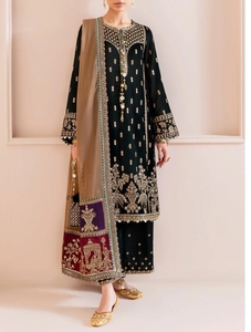Ensemble Shalwar Kameez en soie brodée ivoire pour femme, longueur genou, manches longues, coupe classique, robe de mariée indienne-pakistanaise pour l'Aïd - Product Image 3