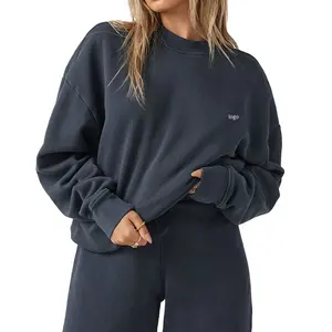 최고 품질 숙녀 운동복 여자 운동복 인쇄 고품질 스웨터 100% 면 느슨한 사용자 정의 만든 빈티지 사이드 컷