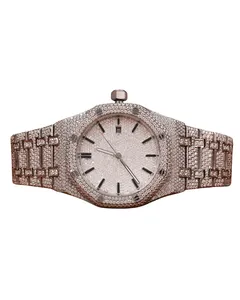 Montre-bracelet de luxe unique pour homme en acier inoxydable avec moissanite et diamant taillé, cadran à aiguilles, idéale pour les fêtes et les mariages, cadeau parfait - Product Image 1