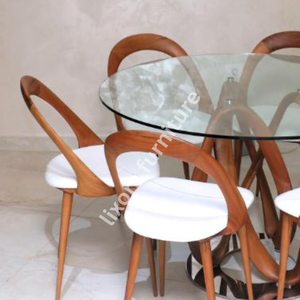 Luxury Handcrafted Solid Wood 6 Seater <b>Dining</b> <b>Table</b> Set Premium Walnut Finish <b>Round</b> <b>Table</b> Set - Product Image 2