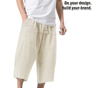 Pantalon Capri Homme 100% Coton Coupe Droite Taille Mi-Haute Élastique avec Cordon de Serrage Jambe Large Décontracté Léger pour l'Automne et la Plage - Product Image 5
