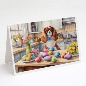 Whimsical <b>Easter</b> Cavalier Spaniel Greeting <b>Cards</b> <b>Pack</b> 8 Blank Note <b>Cards</b> with Envelopes A7 Size 5x7 for Decorative Note Writing - Product Image 1
